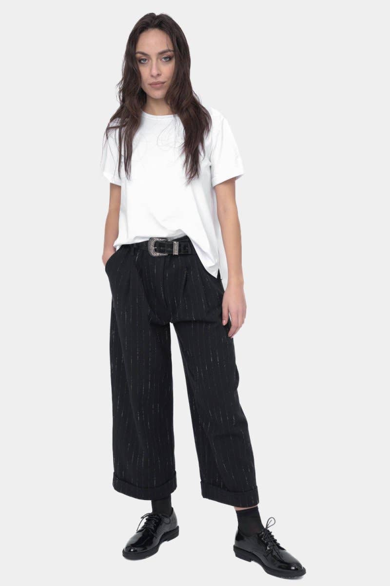 Black Striped Cuffed Slacks Pant for wholesale on Faire2