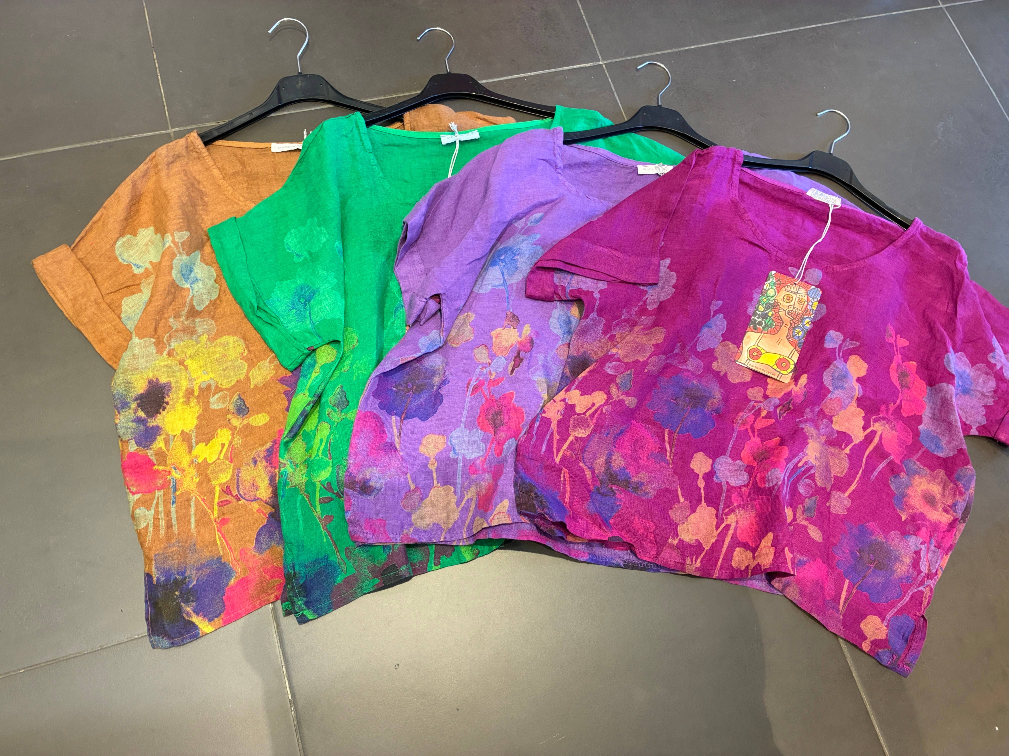 la maison des fibres naturelles – wholesale T-shirt – women's – Round neck printed linen T-shirt 23310 100% LINEN30