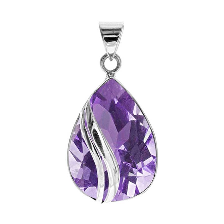 Ciondolo grande in ametista sfaccettata Amy con due sovrapposizioni a onda per la vendita all'ingrosso da parte di Kali Ma Designs - Sterling Silver Jewellery