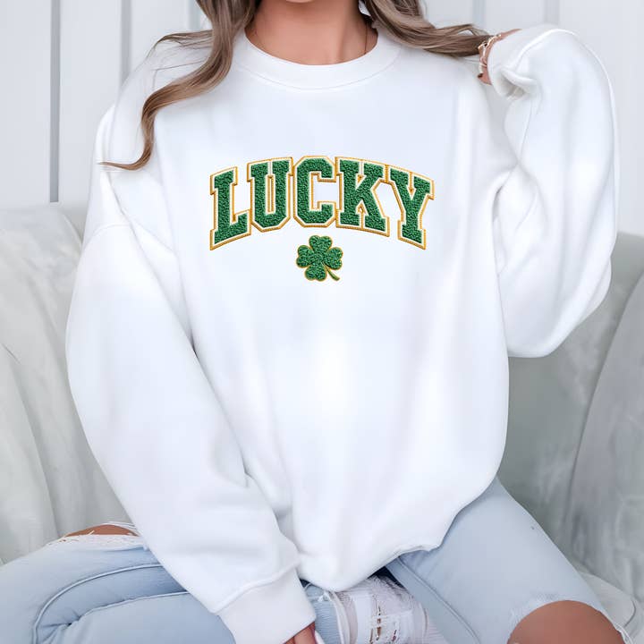 Faux Yarn Lucky Sweatshirt for wholesale by Ink Attic Wholesale