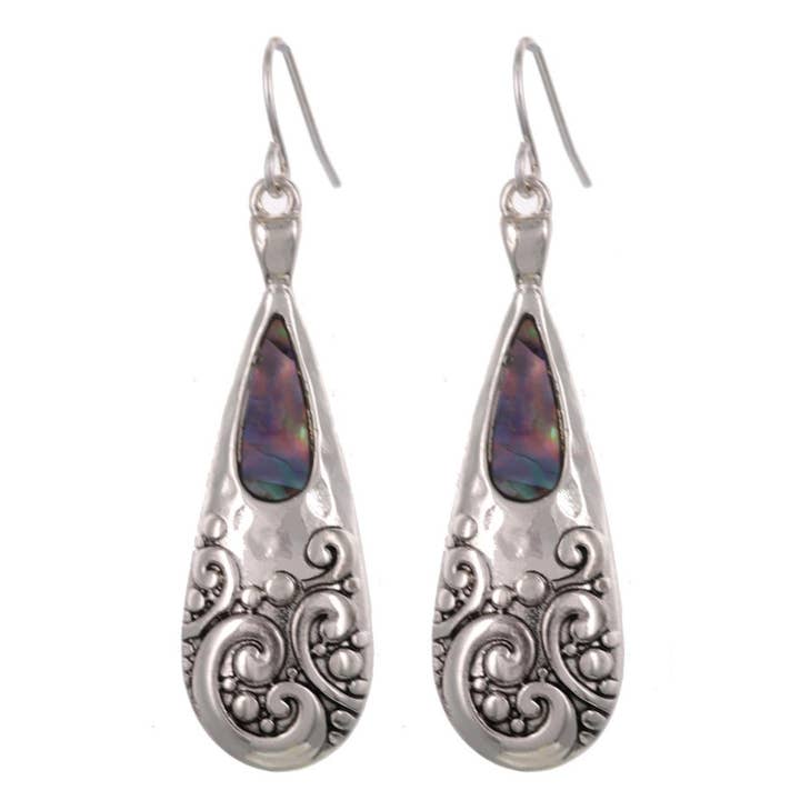 FR5932 Boucles d'oreilles en forme de larme d'ormeau en filigrane en argent antique pour la vente par 0011 PREMIERE