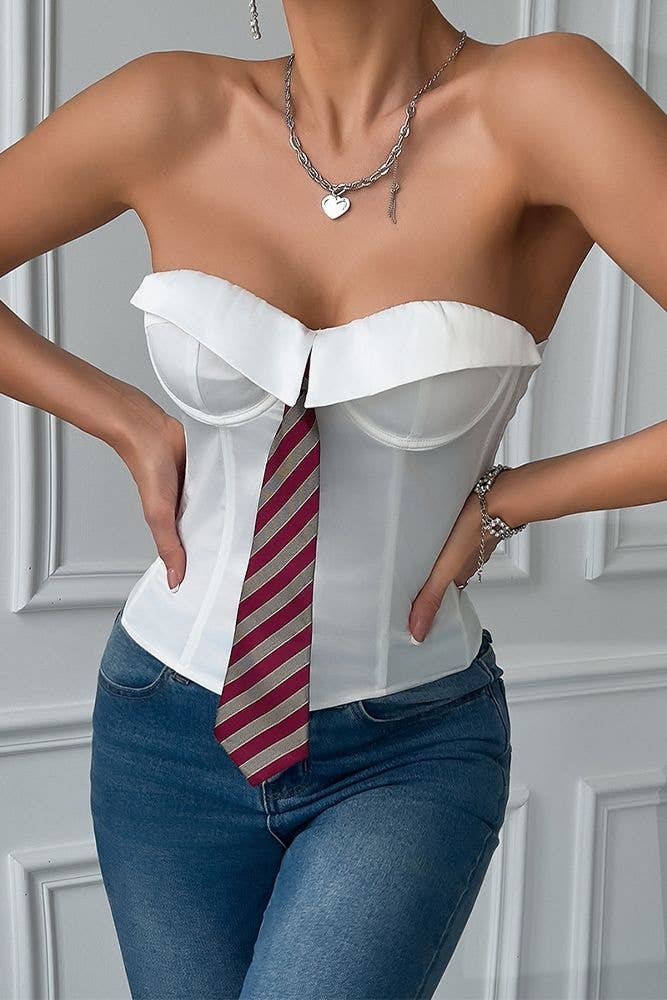 White Fishbone Corset Top GZCY02 for wholesale on Faire2