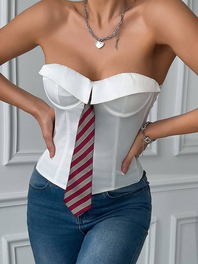 White Fishbone Corset Top GZCY02 for wholesale on Faire2