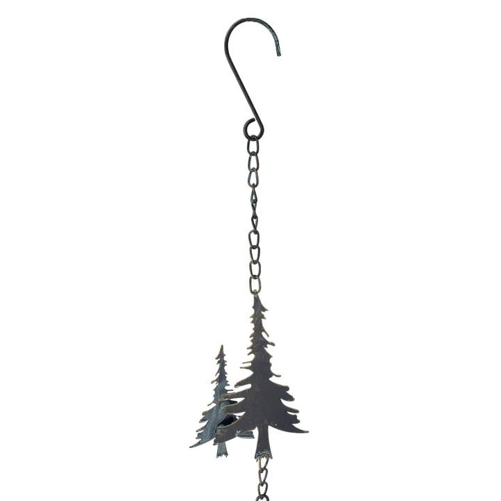 Zeckos - Wholesale Outdoor Ornament/Decor - 70-Inch Metal Rain Chain with 5 Forest Tree Silhouettes & Zen Bells, 3.25-Inch Diameter, Decorative and Functional Downspout Alternative20