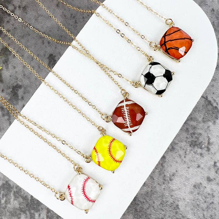 JHP Collection - Wholesale Pendant/Charm Necklace - 16 INCHES VARIETY OF SPORTS BALL EPOXY NECKLACE