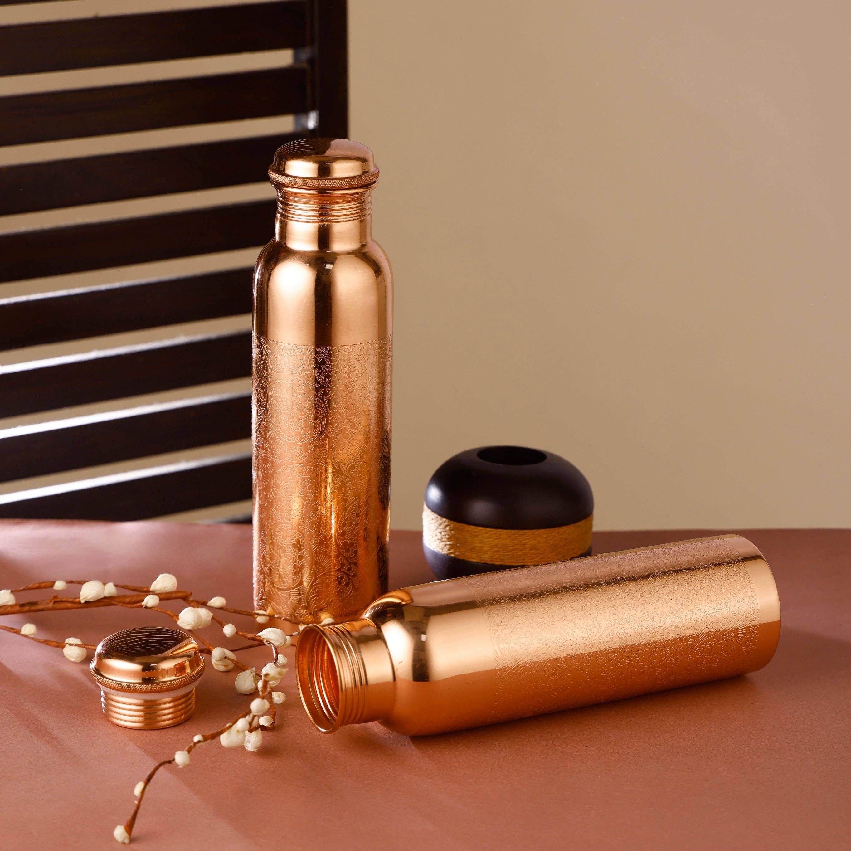 Peak Life - Wholesale Water Bottle - Floral Etching Glossy Combo  Copper Vessel4