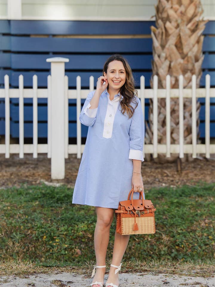 Raleigh-kjolen med krave i blå Oxford for engroshandel hos Duffield Lane