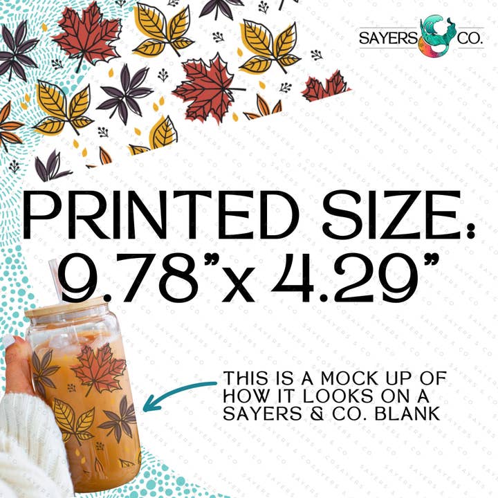 Sayers & Co. - Venta al por mayor Papel transfer para sublimación - Transferencia por sublimación impresa: impresora certificada Milk Sugar, hojas de otoño, Acción de Gracias, impresión por sublimación otoñal de 16 onzas1