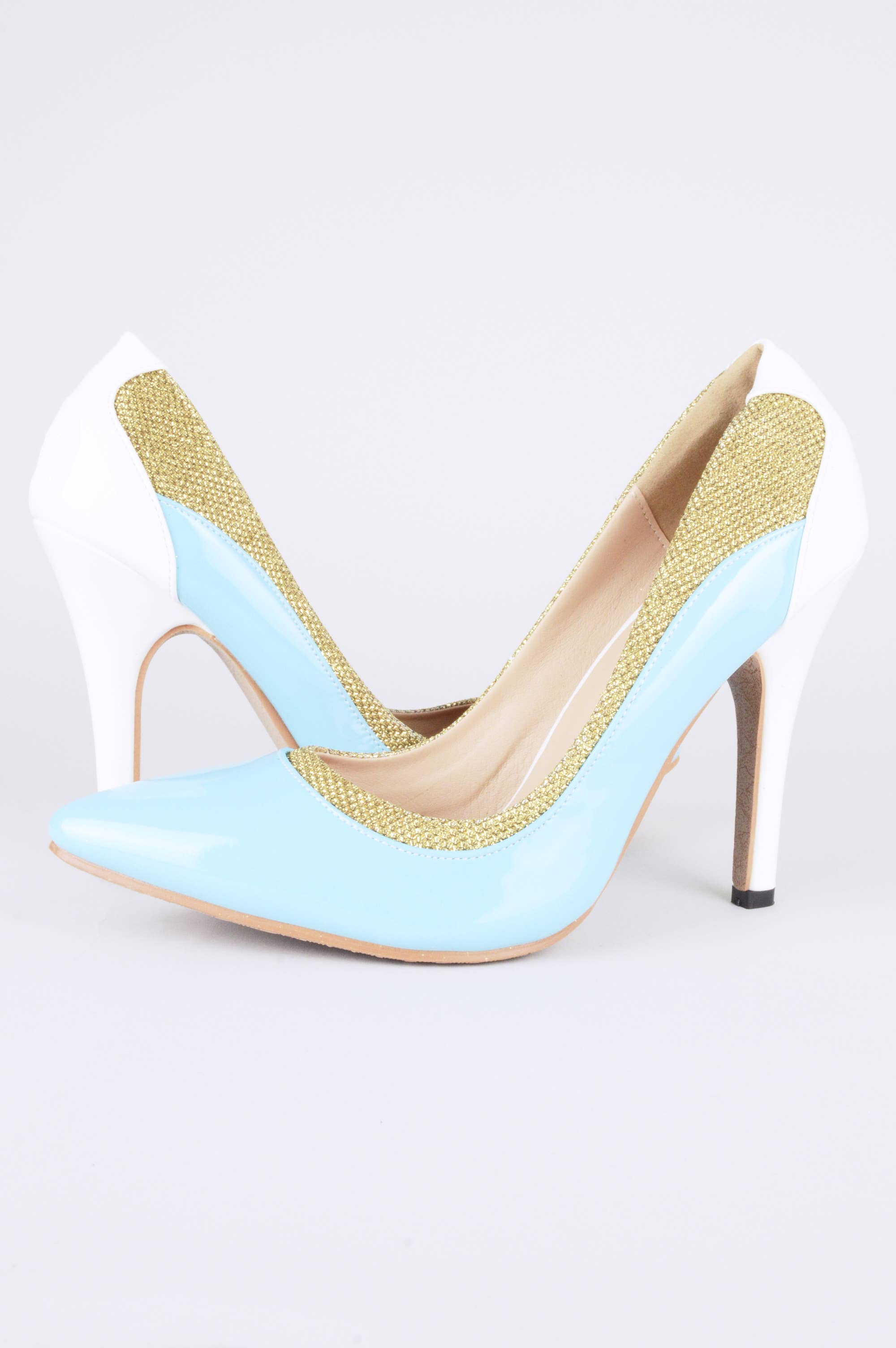 LoveMyStyle – wholesale High heels – Women’s – LMS Turquoise Court Shoes With White Heel And Gold Accent0