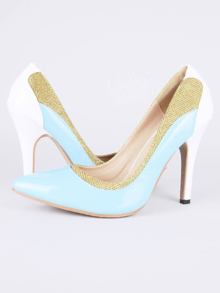 LoveMyStyle – wholesale High heels – Women’s – LMS Turquoise Court Shoes With White Heel And Gold Accent0