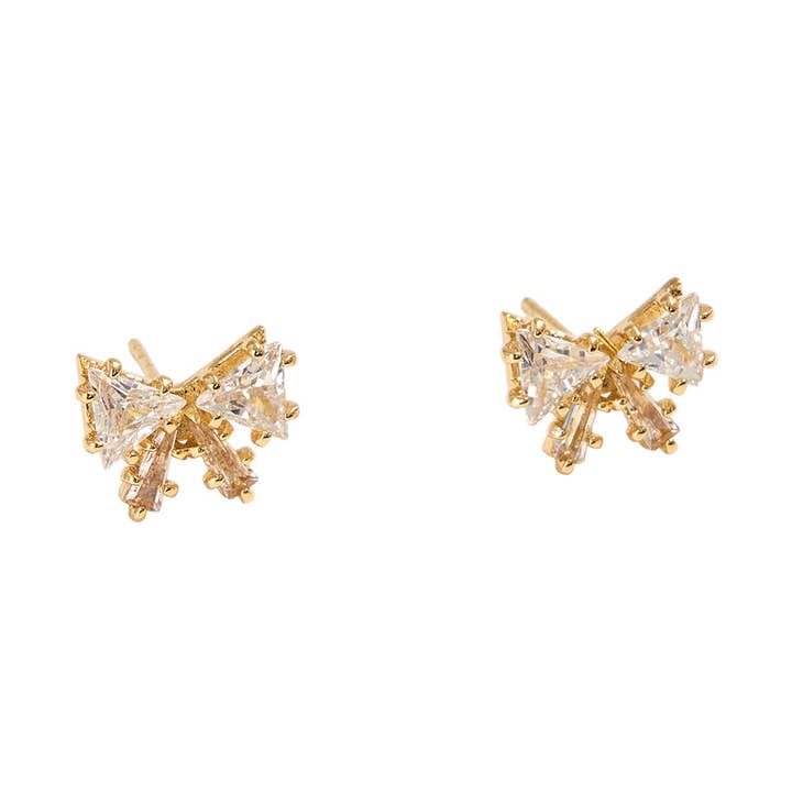 Sensibling Corp. - Wholesale Stud/Post Earrings - 14K Gold Dipped CZ Stone Mini Bow Stud Earrings1