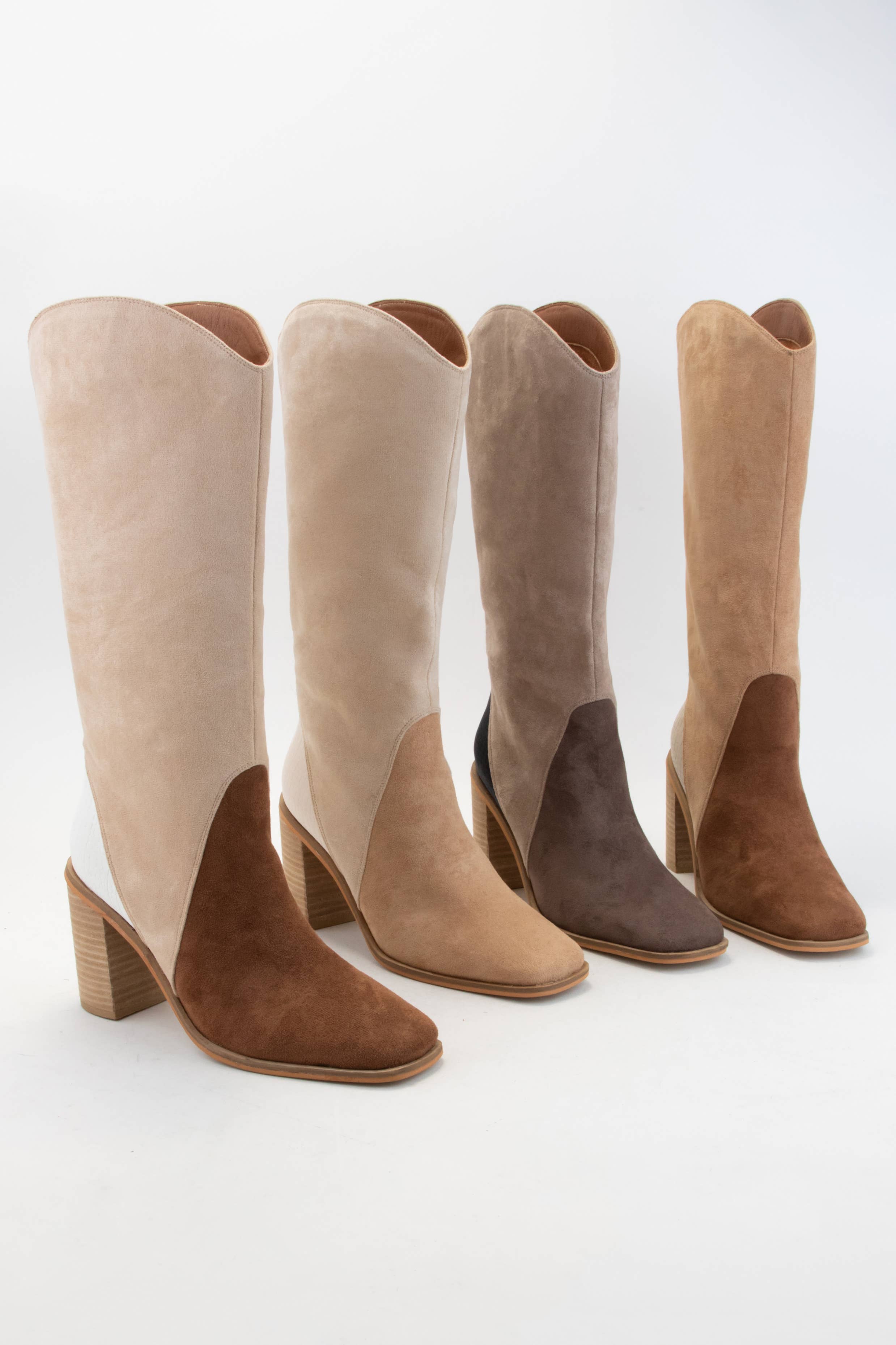 CCOCCI – wholesale Boots – Women’s – THREE-TONE SQUARE-TOE CURVED COLLAR BOOTS2