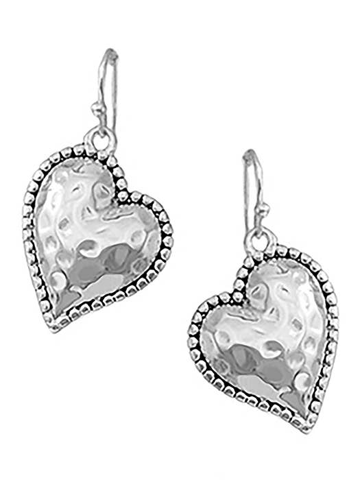 ( N307 ) HAMMERED METAL HEART EARRING for wholesale by Jewelry Max