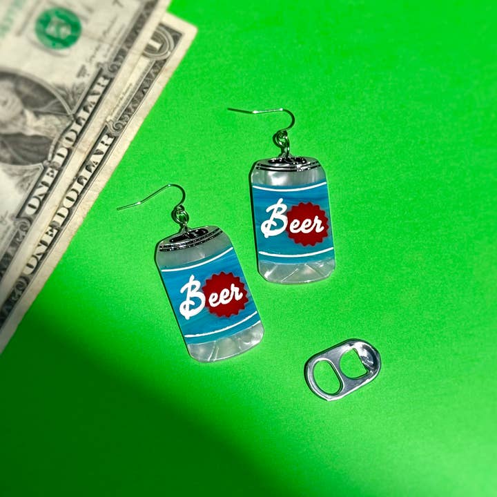 Beer Can Statement Earrings for wholesale by Peach Beast