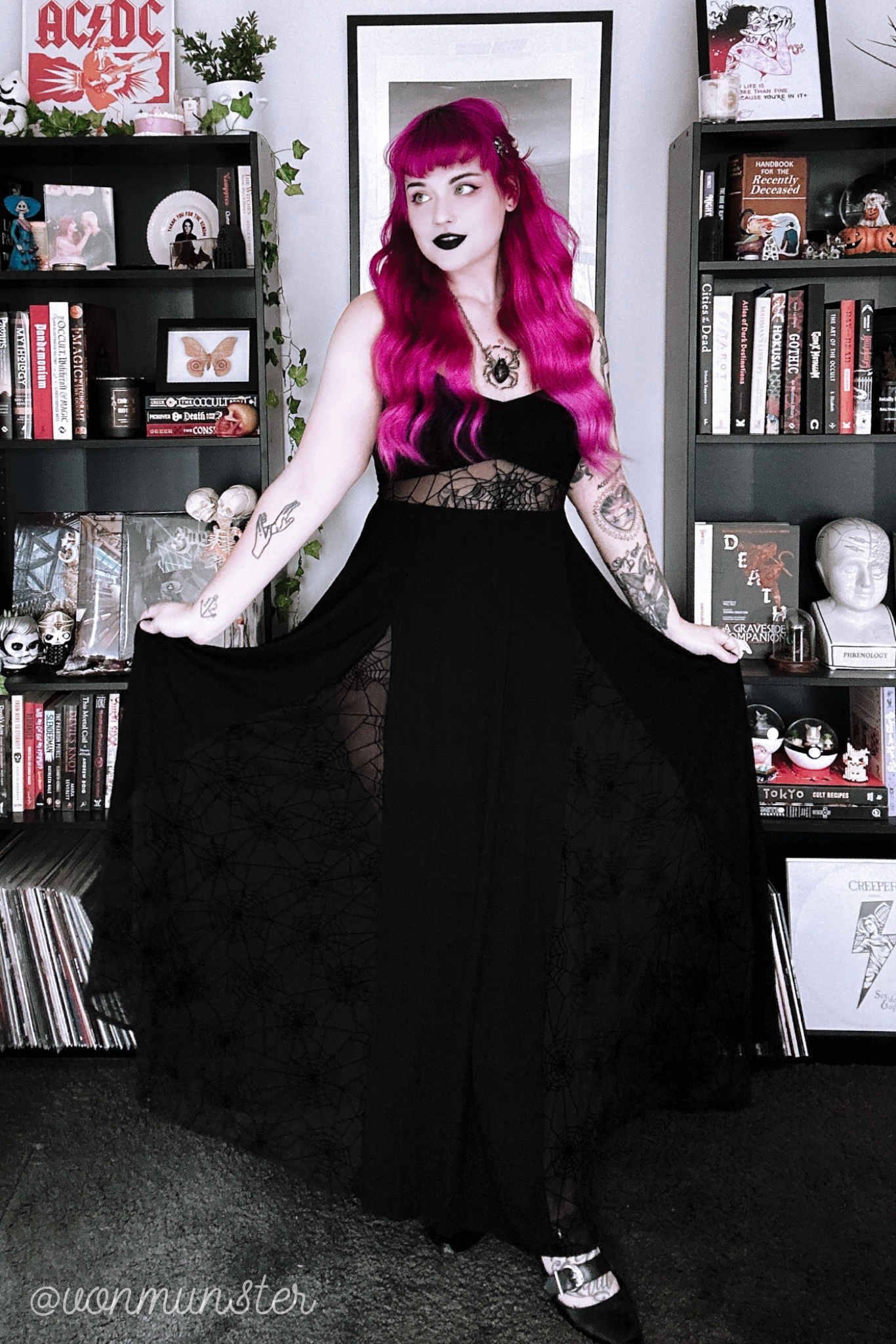 Weasel Wear - Wholesale Dress - Women's - Arachnophobia Maxi Dress - Black Rayon Jersey Maxi with Spiderweb Mesh Panels (Dark Web Edition)12