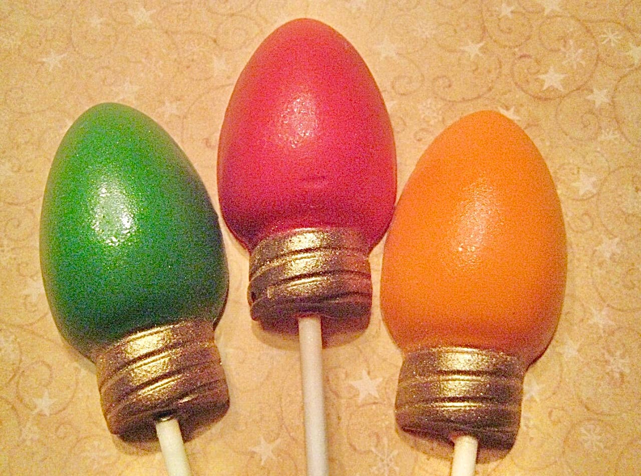 Delightful Chocolates - Wholesale Lollipop - Christmas Tree Light Bulb Chocolate Lollipops 1