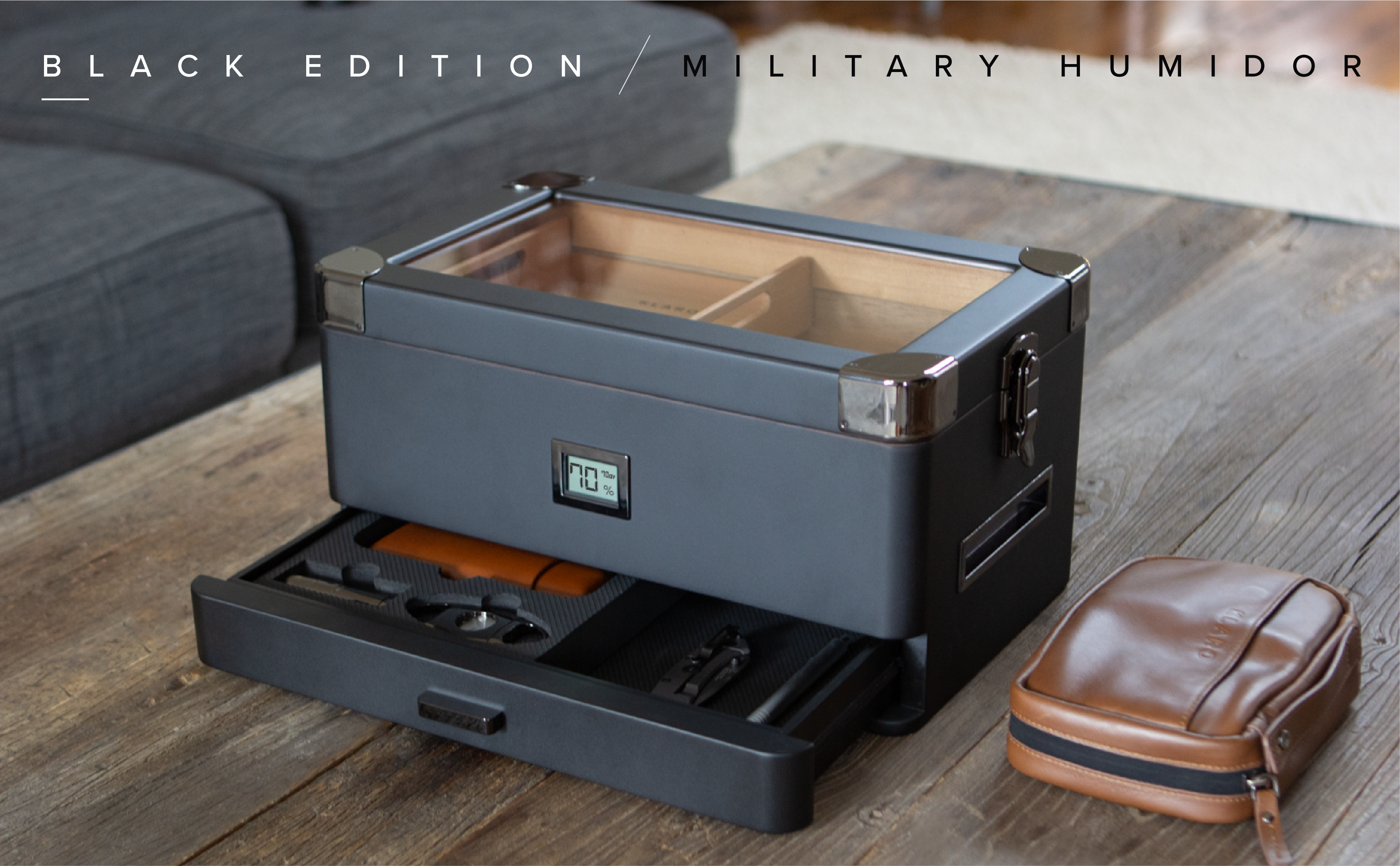 Case Elegance – Engroshandel Humidor/cigarretilbehør – Black Edition Militær Humidor3