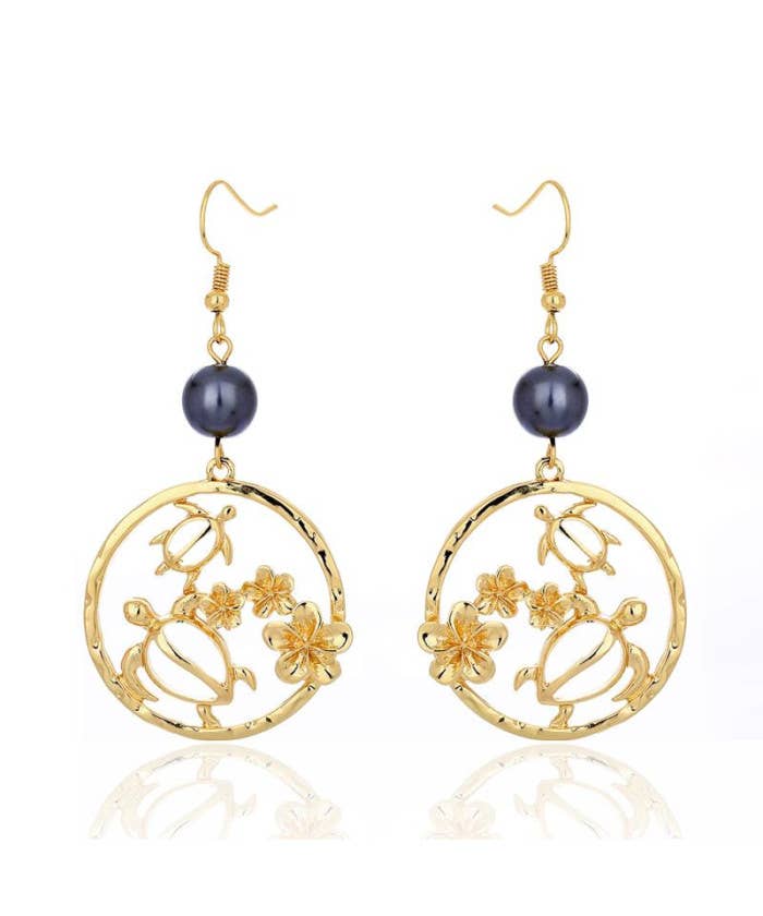 DK Hawaii - Wholesale Dangle Earrings - Turtle and Flower Earrings