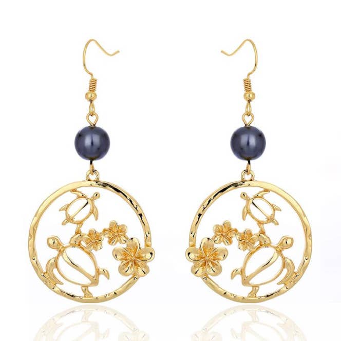 DK Hawaii - Wholesale Dangle Earrings - Turtle and Flower Earrings0