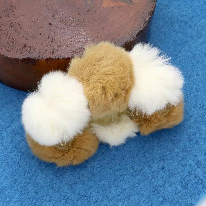 Sensibling Corp. - Wholesale Hair Clip - Women's - Faux Fur Triple Pom Pom Hair Claw Clip6