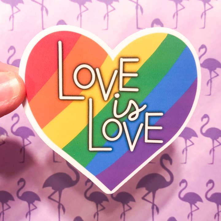 Love is Love rainbow sticker for wholesale by Purple Flamingo Creations