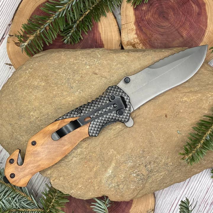 Quail Tail Laser Art - Wholesale Pocket Knife/Holder - Firefighter/Red Line #1 Knife3