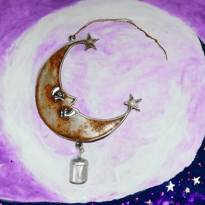 Moon bell ornament wind chime metal sign door hanger USA for wholesale by Whimsies