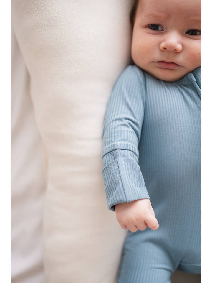 Harp Angel Boutique - Wholesale Jumpsuit - Baby - Zipper Romper - Arona Blue Ribbed2