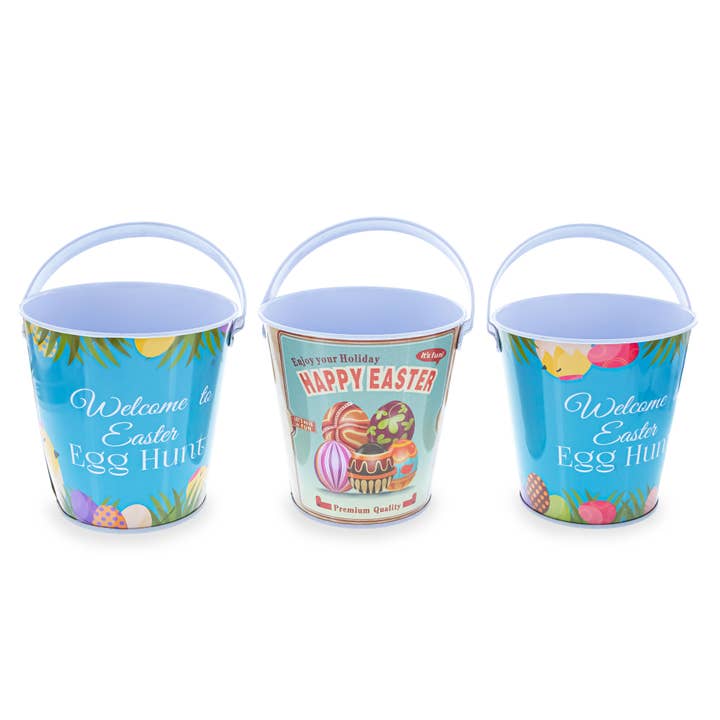 BestPysanky - Wholesale Bucket/pail - Set of 3 Decorative Tin Easter Buckets 6.7 Inches Tall