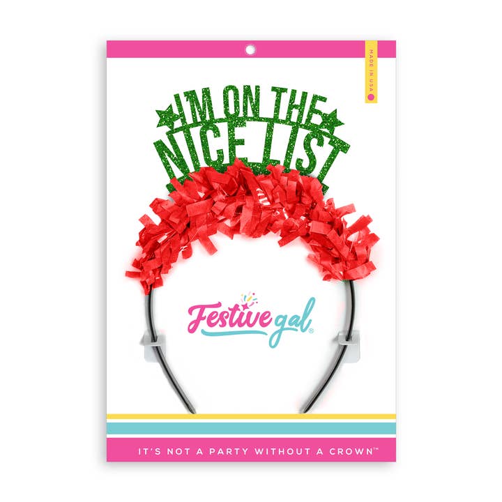 Festive Gal - Wholesale Party Hat/Crown - I'm on the Nice List Christmas Holiday Party Headband Crown