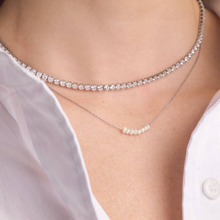 Nikki Smith Designs - Wholesale Beaded/Pearl Necklace - Nina Dainty Pearl Necklace - Silver