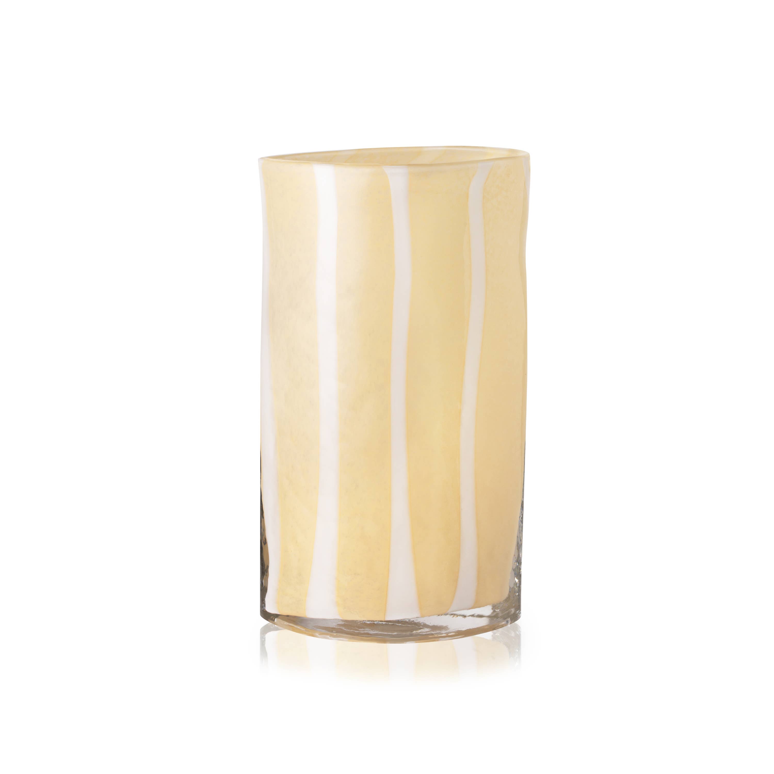 The Blue Heron - Wholesale Vase - Lemon Striped Glass Vase - 12" Tall, Handblown