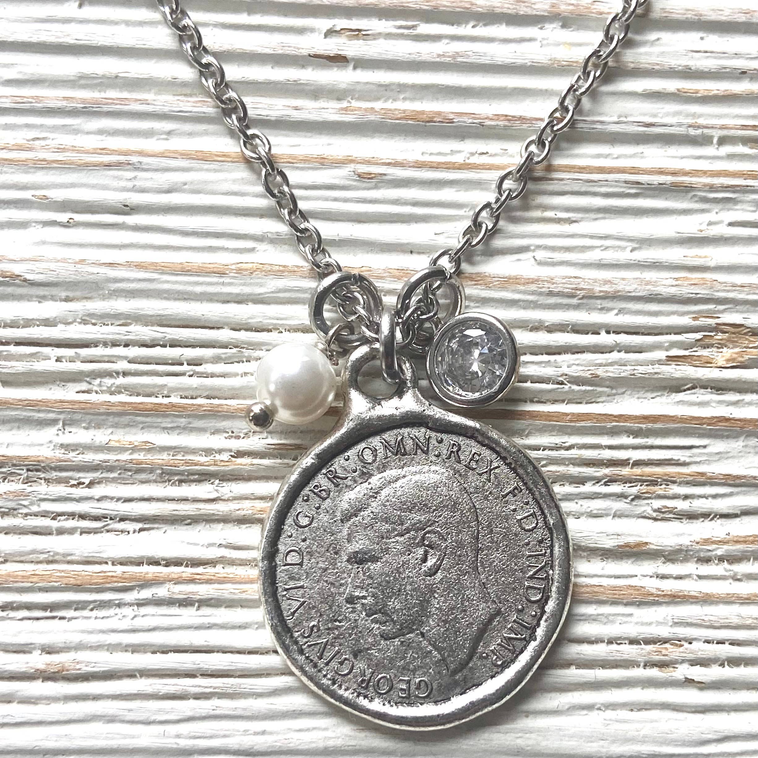 VB&CO Designs Handmade Jewelry - Wholesale Pendant/Charm Necklace - English farthing coin necklace silver England royal family1