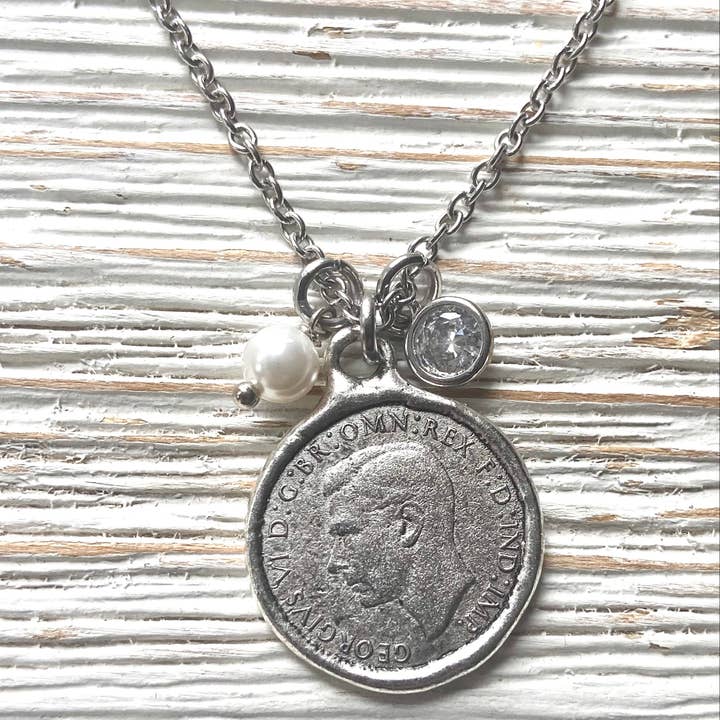 VB&CO Designs Handmade Jewelry - Wholesale Pendant/Charm Necklace - English farthing coin necklace silver England royal family1