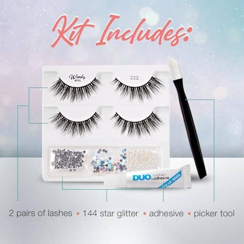 Kasa Style – wholesale Lösögonfransar – Ardell Winks Dare to Dazzle 222 Lash Kit, medelstor volym, innehåller 2 par, ädelstenar, DUO-lim3