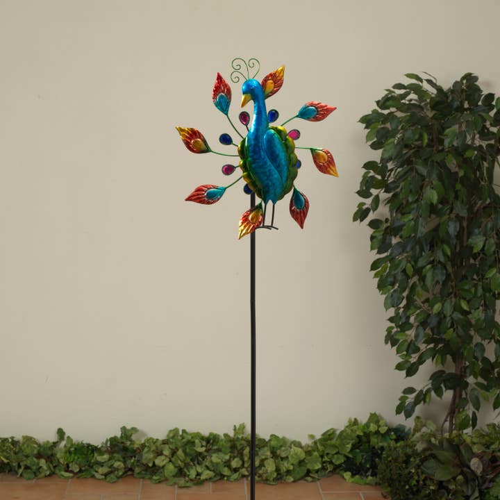 Discount 44"H Metal Peacock Spinner Yar for wholesale by The Gerson Companies