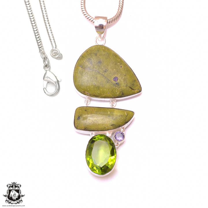Atlantisite Stichtite Peridot Pendant & 3MM Italian Chain P9712 for wholesale by SARAH DESIGNS JEWELRY