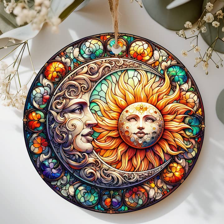 Moon & Sun Ornament, Imitation Stained Glass, Boho Home, 2D and other Purchase Wholesale moon ornament. Free Returns & Net 60 Terms on Faire trending on Faire.