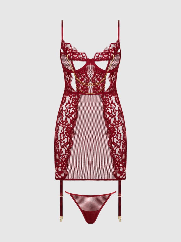 RHUBARB DEZI LACE & CHAIN CHEMISE SET for wholesale on Faire