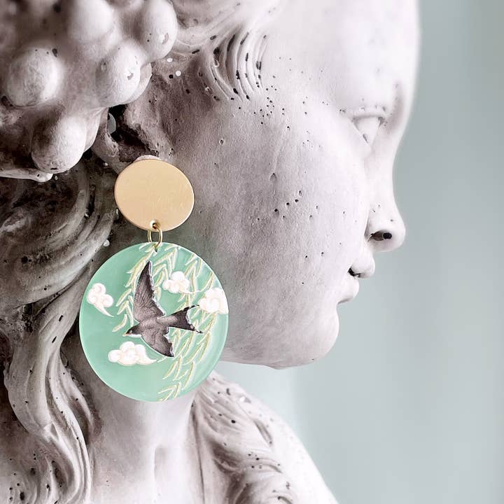 Pearl and Ivy Studio - Wholesale Dangle Earrings - Bird statement earrings vintage style - Soaring1