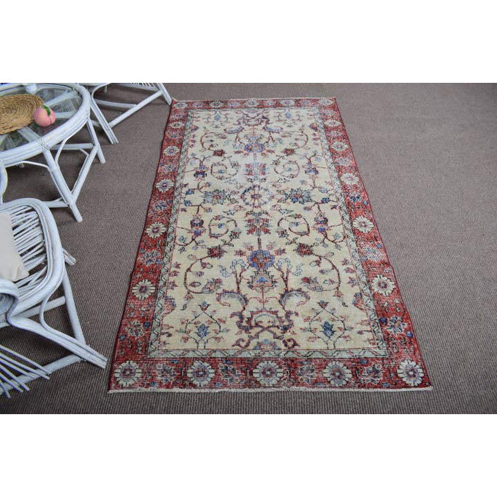 3,5x6,5 ft Vintage Turkish Rug, Accent Rug, Beige Red Moroccan Wool Rug for wholesale by The Loom Wholesale