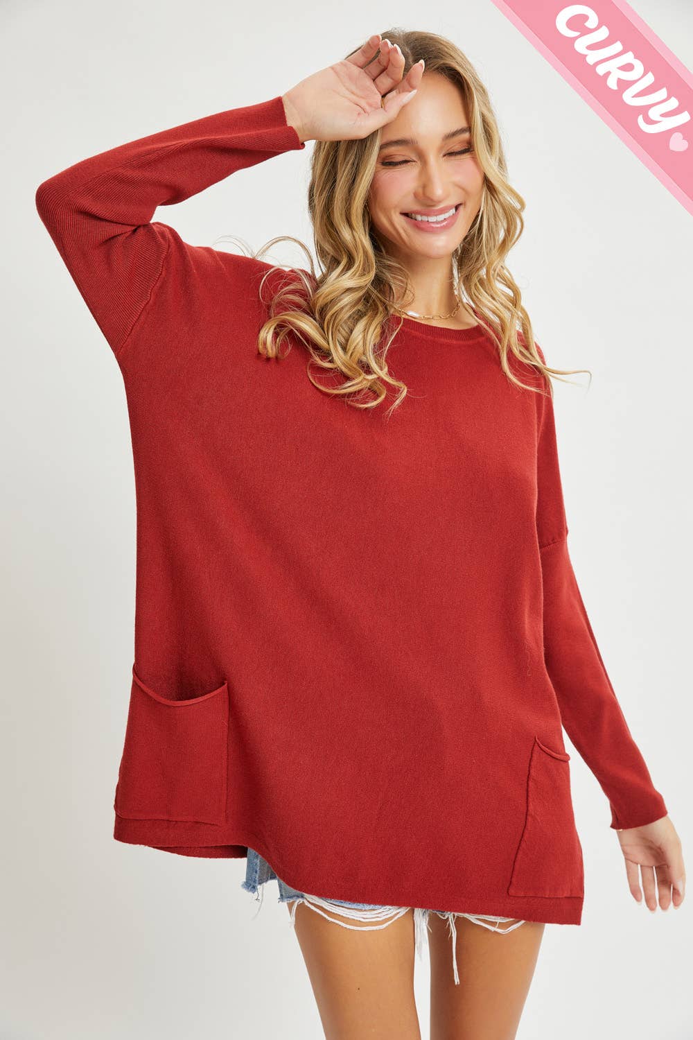 Sweet Lovely by Jen - Wholesale Tunic Sweater - Women's - FRONT POCKET OVERSIZE SWEATER PLUS SIZE9