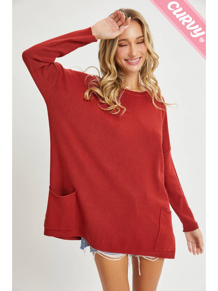 Sweet Lovely by Jen - Wholesale Tunic Sweater - Women's - FRONT POCKET OVERSIZE SWEATER PLUS SIZE9