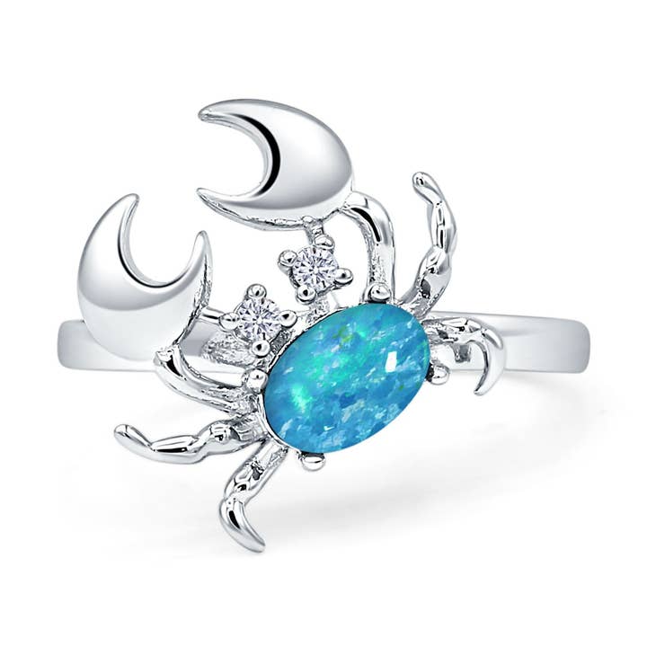 Oval Lab Created Blue Opal & CZ Crab Ring for wholesale by Blue Apple Imports