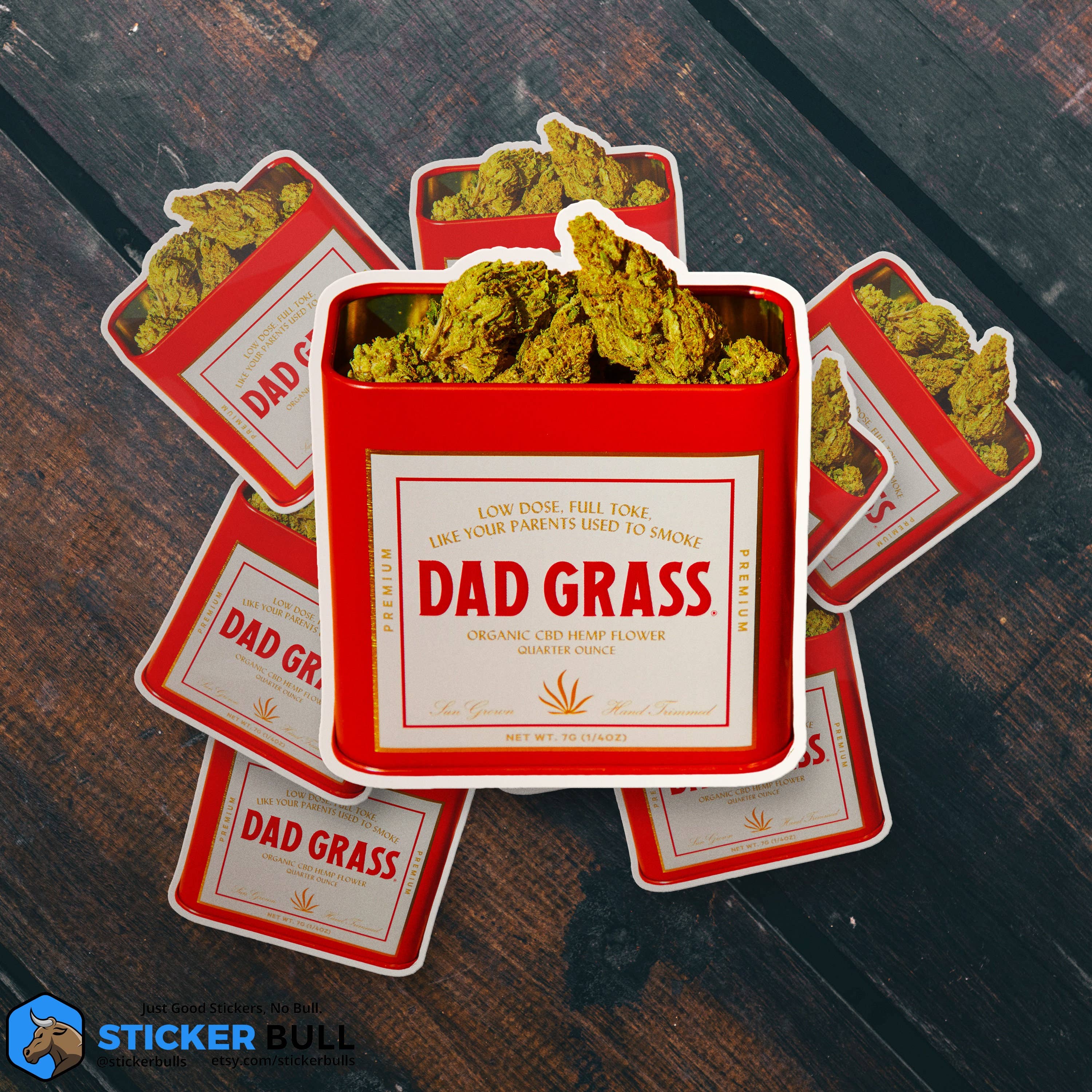 Sticker Bull – wholesale Sticker – Dad Grass, Like Your Parents Used To Smoke! Funny Stoner Sticker, 420 Pothead Weatherproof Sticker1