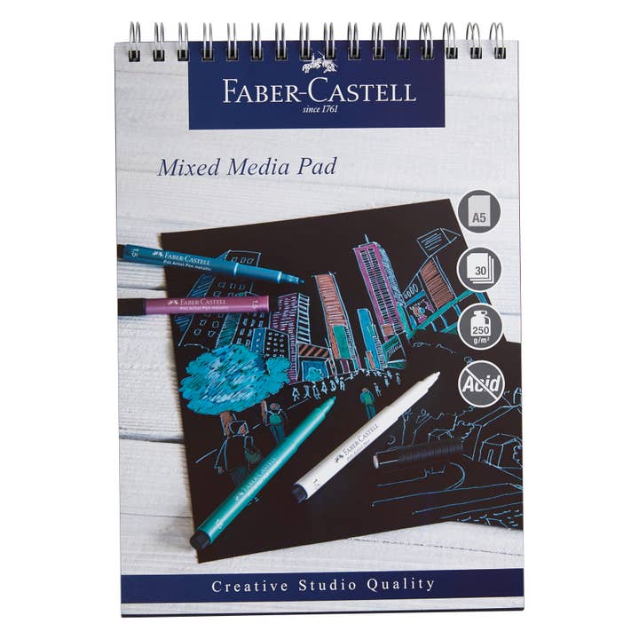 Faber-Castell Mixed Media Pad Black A5 250gsm 30 Sheets Wiro for wholesale by West Design Products UK