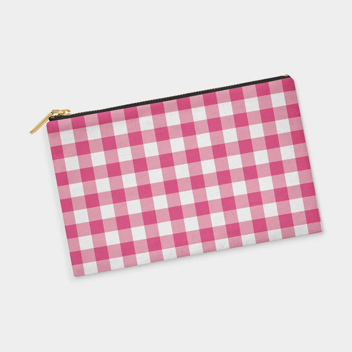 Fuchsia Gingham Zipper Pouch for wholesale by Patterned Goods
