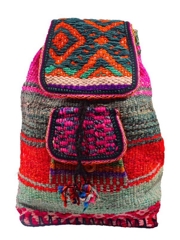 Handwoven, Vibrant, Boho-Style, Double Closure, Backpacks for wholesale by Serena Vibes