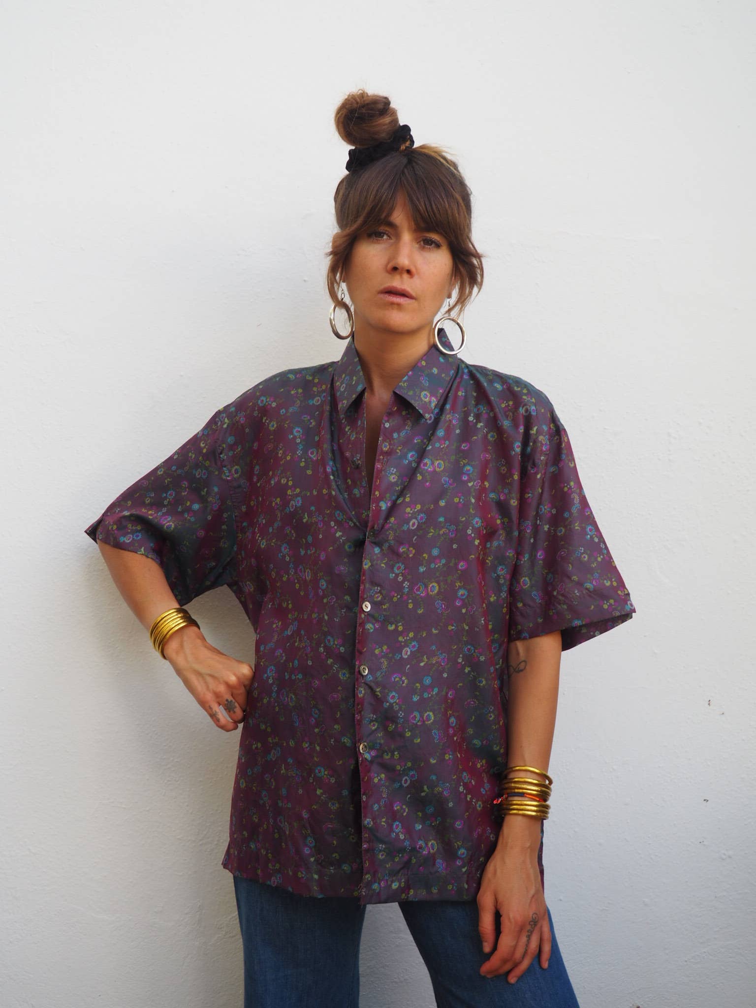 Vagabond Ibiza - Wholesale Button Down Shirt - Unisex - The Atlas Shirt – Up-cycled Vintage Sari Short-Sleeved 5