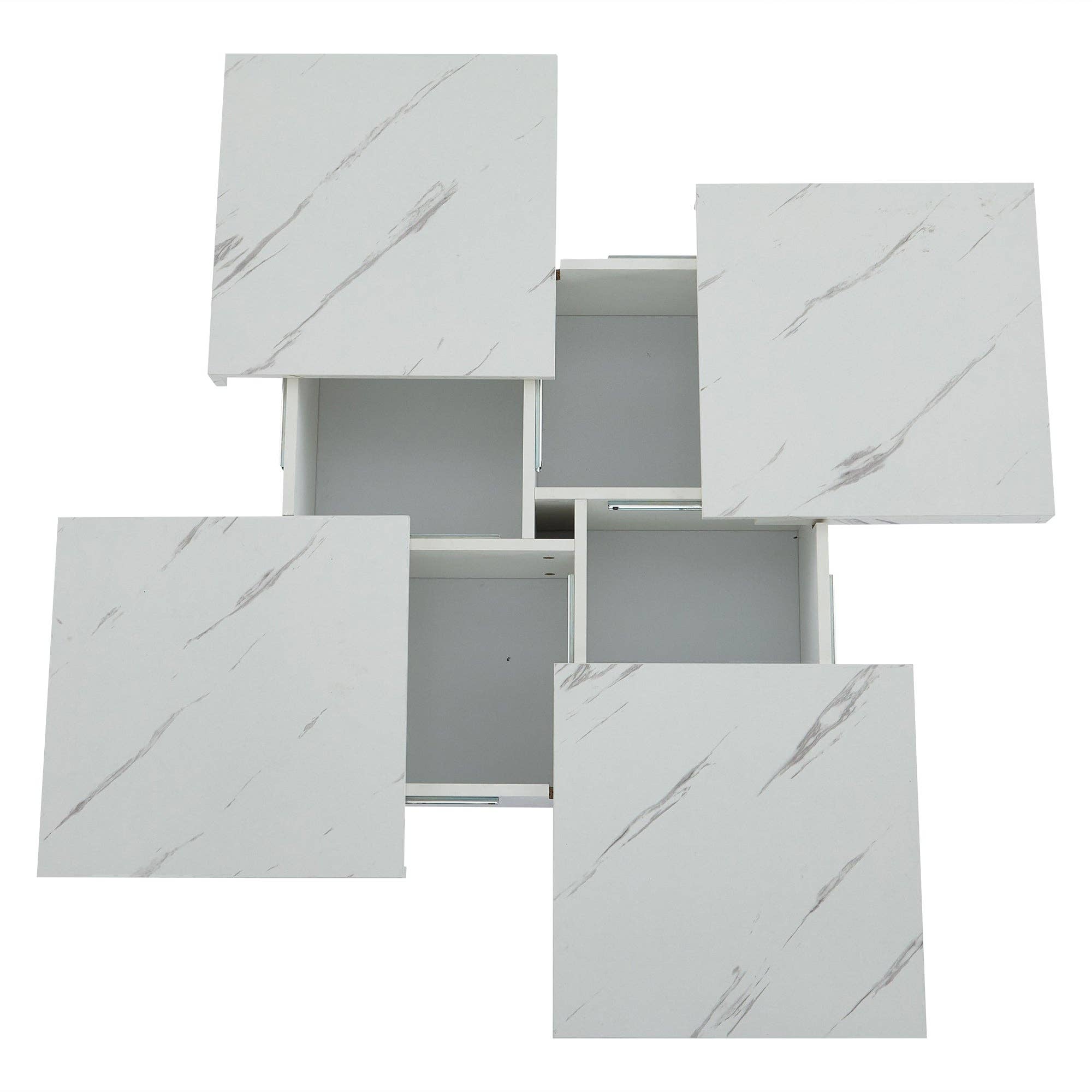 Urban Meuble - Wholesale Side Table - Modern white square coffee table with marble effect, 4 drawers, sliding top 90x90x25cm KHEKRIED40
